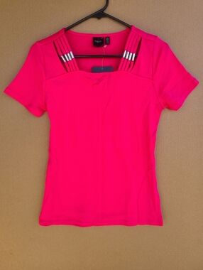 Rafaella Hot Pink Short Sleeve Top with Decorative Straps